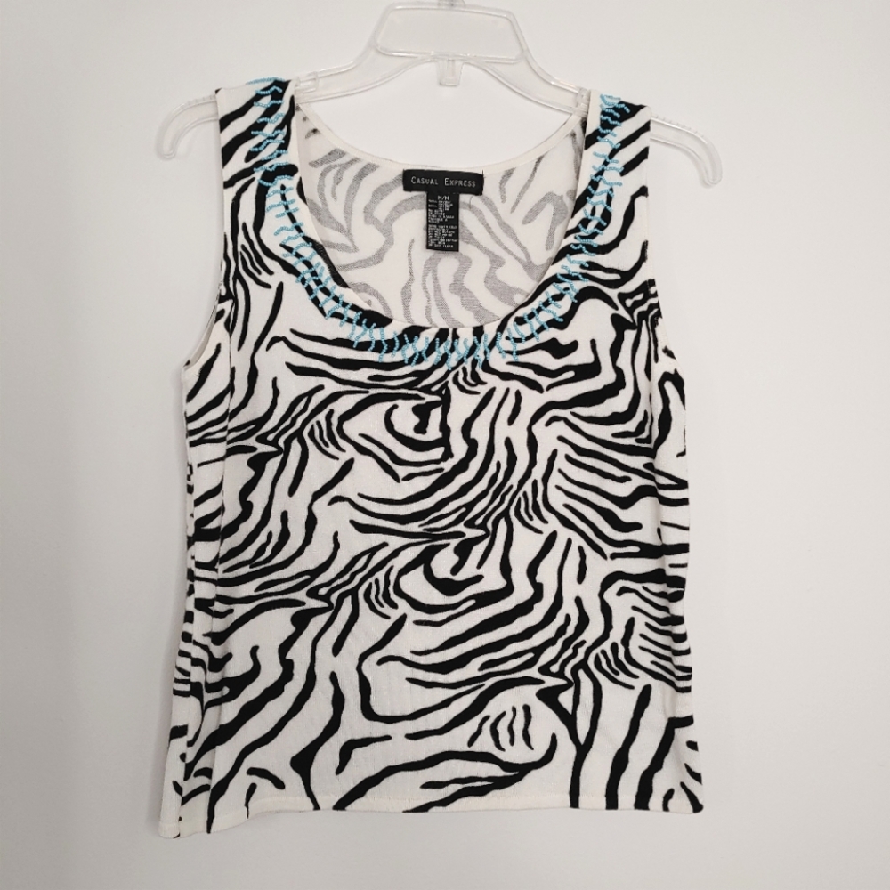 Casual Express Y2k zebra print beaded tank top. Size M